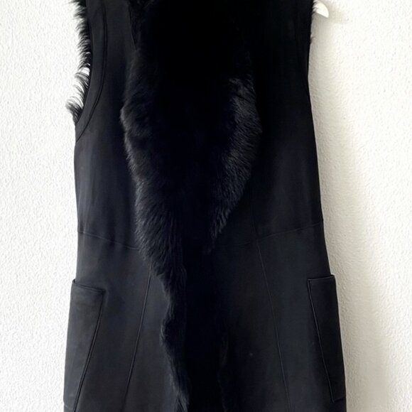 VINCE Toscana Shearling Fur Leather Reversible Black Vest XS size - Picture 8 of 13